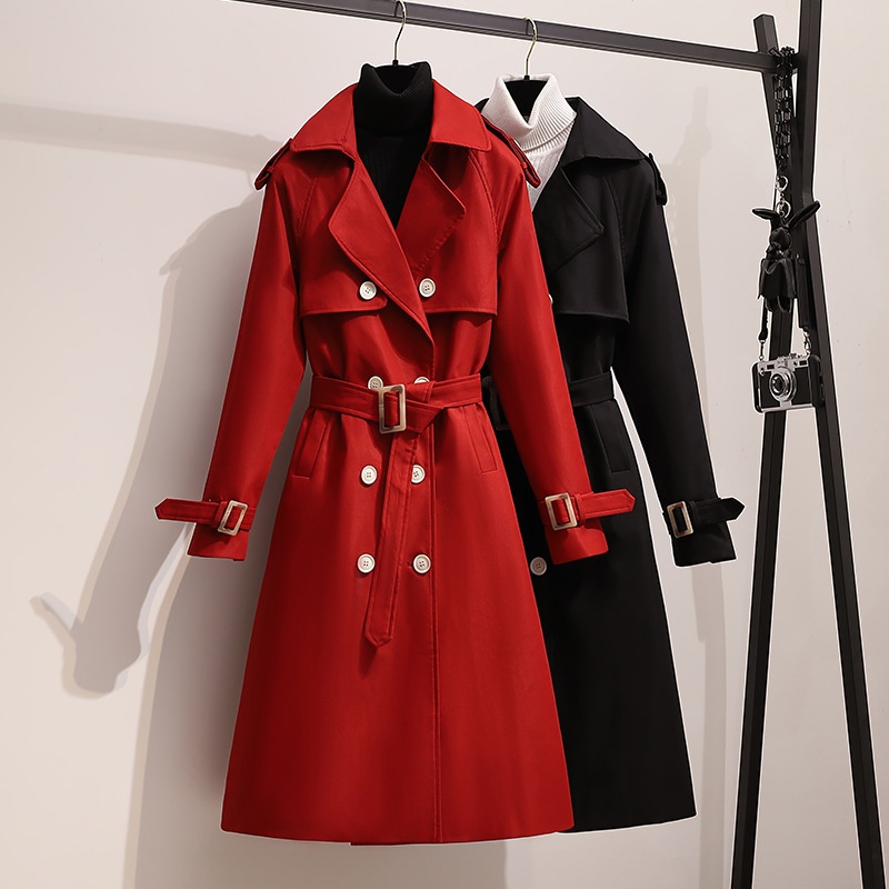 Mid-Length British-Style Trench Coat:Loose-Fit,Slimming Over-the-Knee Overcoat