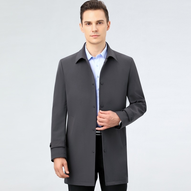Mid-Length British-Style Slim-Fit Coat:Business Casual Menswear