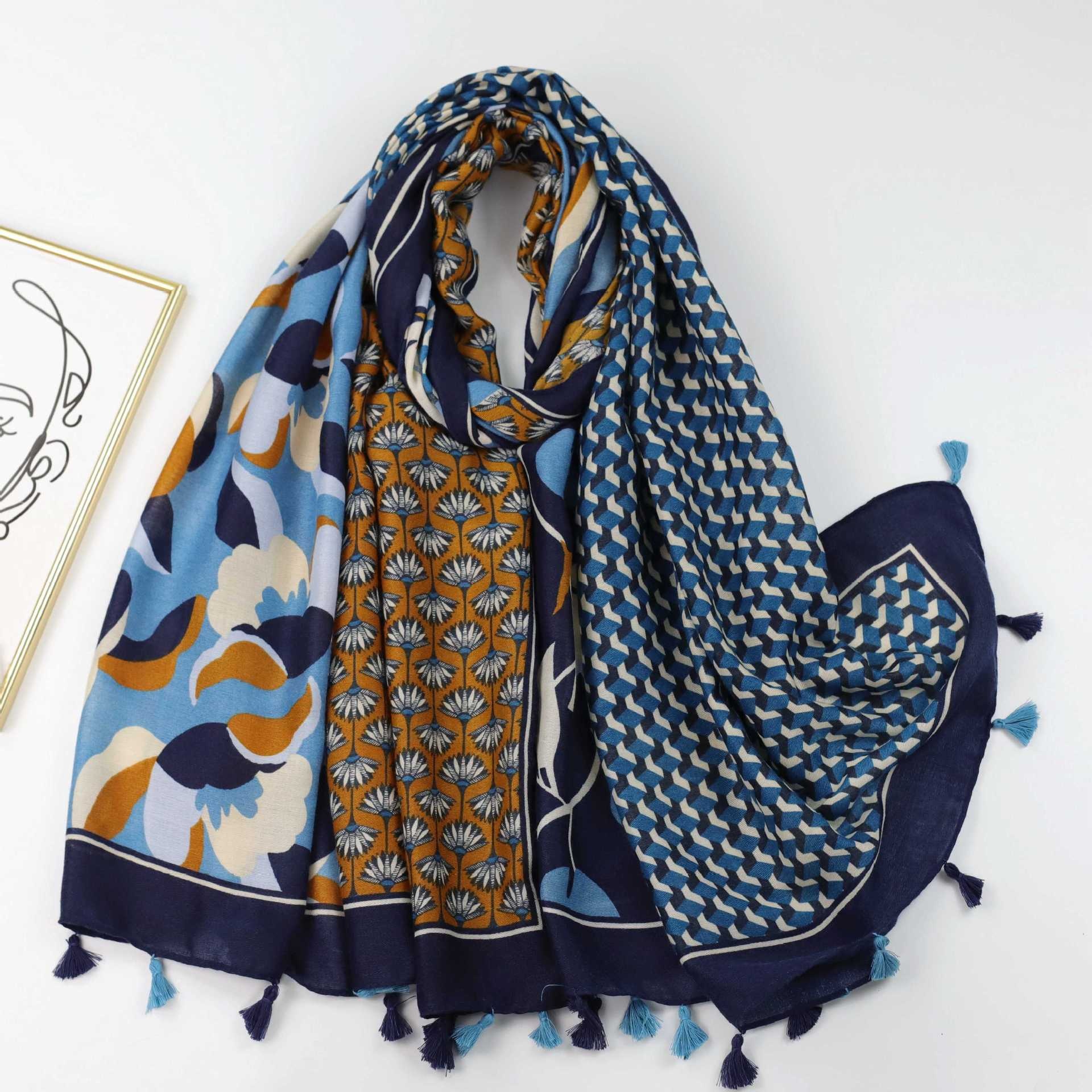 Satin Printed Long Scarf For Travel And Vacation Sun Protection And Warm Shawl