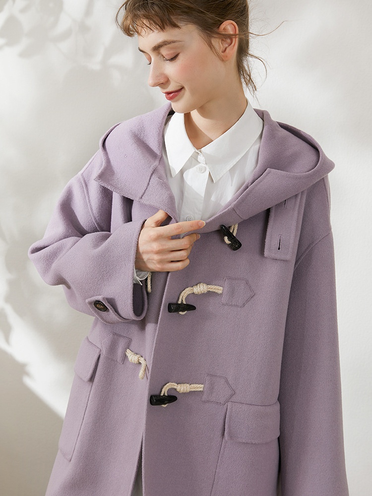 British Vintage Mid-Length Wool Coat:Hooded Duffle Coat With Toggle Buttons In Preppy Style
