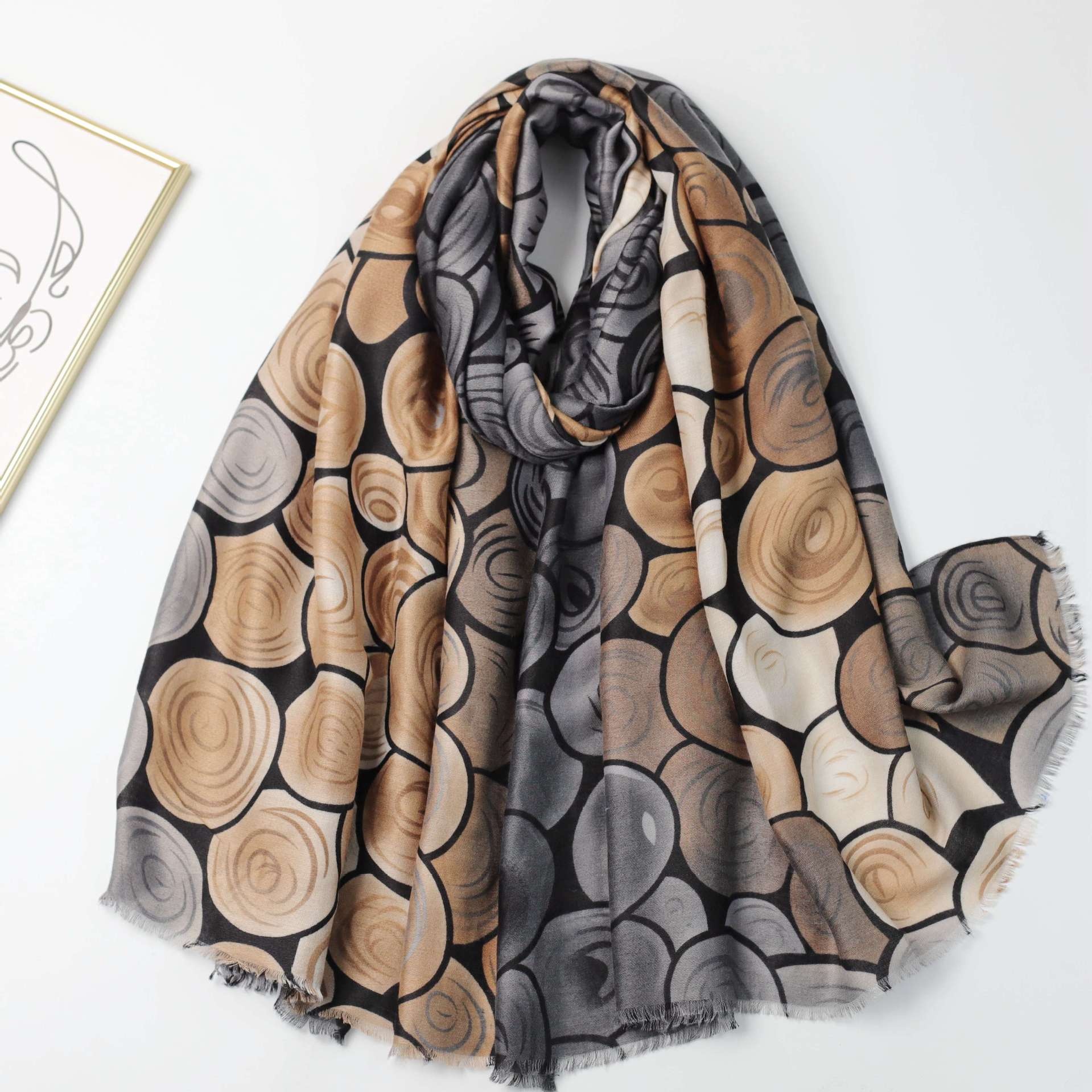 Geometric Dark Cloud Satin Print Long Scarf Travel Vacation Sun Protection Warm Shawl