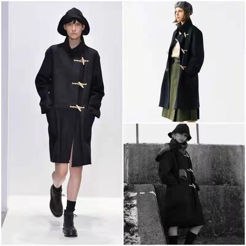 British-Style Solid Color Vintage Coat:Loose-Fit Overcoat With Lapel Collar And Toggle Buttons