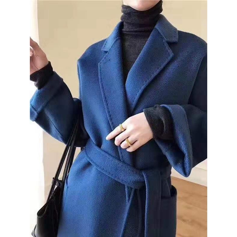 Luxury Water Ripple Double-Sided Cashmere Coat Mid-Length Pure Wool Robe-Style Trench Coat