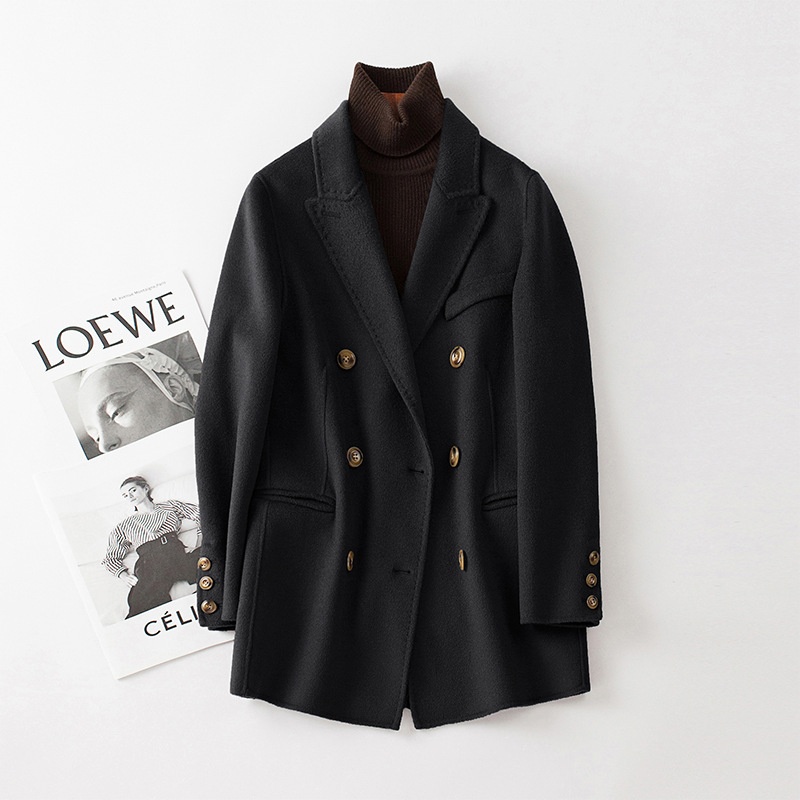 Double-Sided Cashmere Coat:Loose-Fit Casual Vintage British-Style Overcoat
