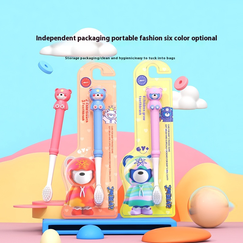 Jamie Bear Children's Toothbrush Soft Hair Household6-7-9-12 Years Old Kids Special Cartoon Cute Small Toothbrush