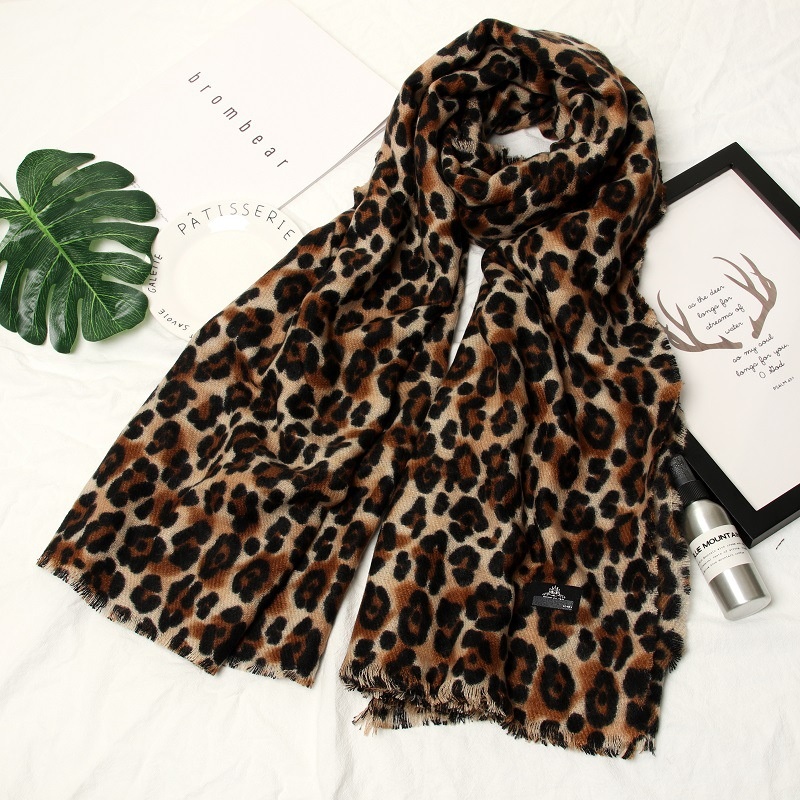 Autumn And Winter Leopard Print Imitation Cashmere Scarf Winter Warm Long Shawl Dual-purpose Korean Version Of The Versatile Neck Scarf