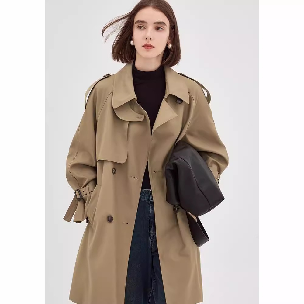 Short Trench Coat:Petite-Friendly British-Style Overcoat With Elegant Draping Design