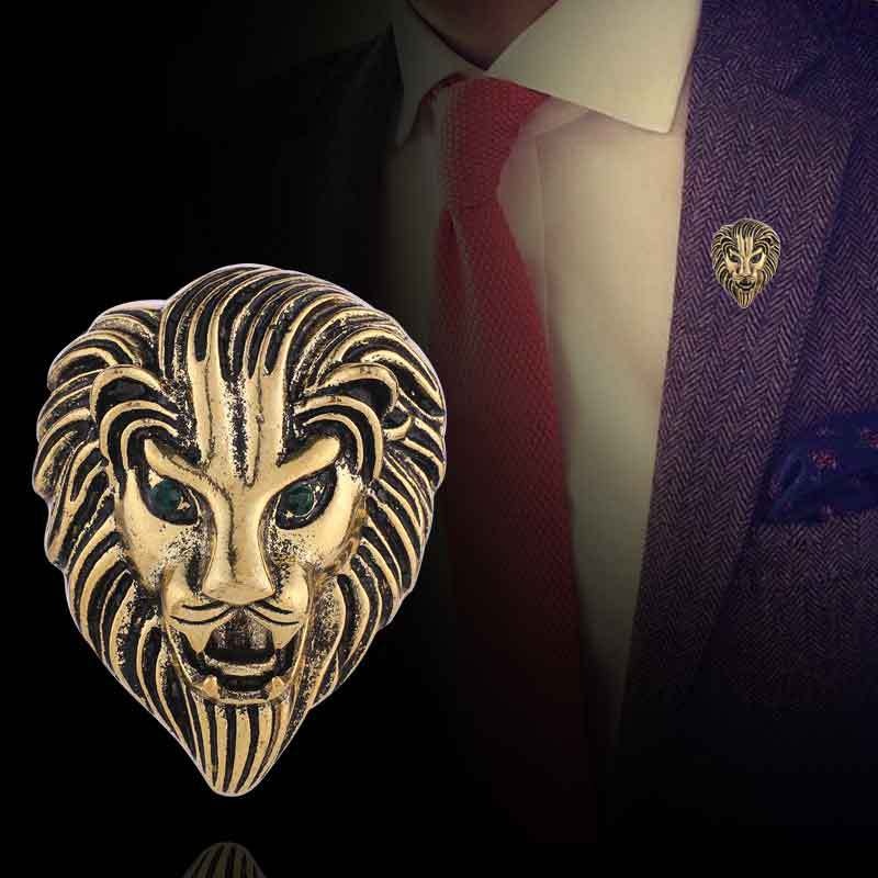 Personalized Lion Brooch Retro British Alloy Animal Badge Coat Suit Pin Corsage