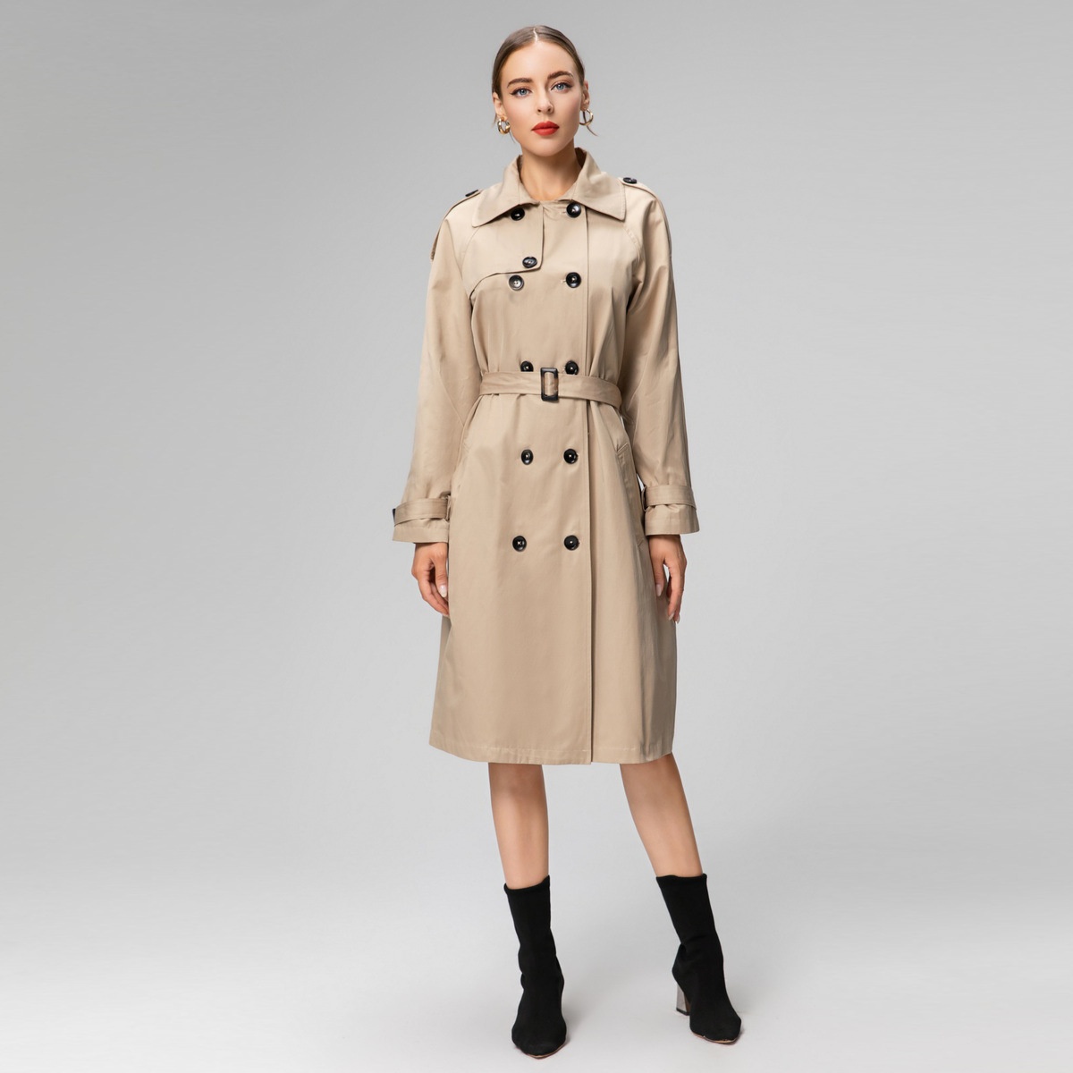 British-Style Extra-Long Over-the-Knee Trench Coat:Double-Breasted Design With Belt,Fashionable And Classic Style