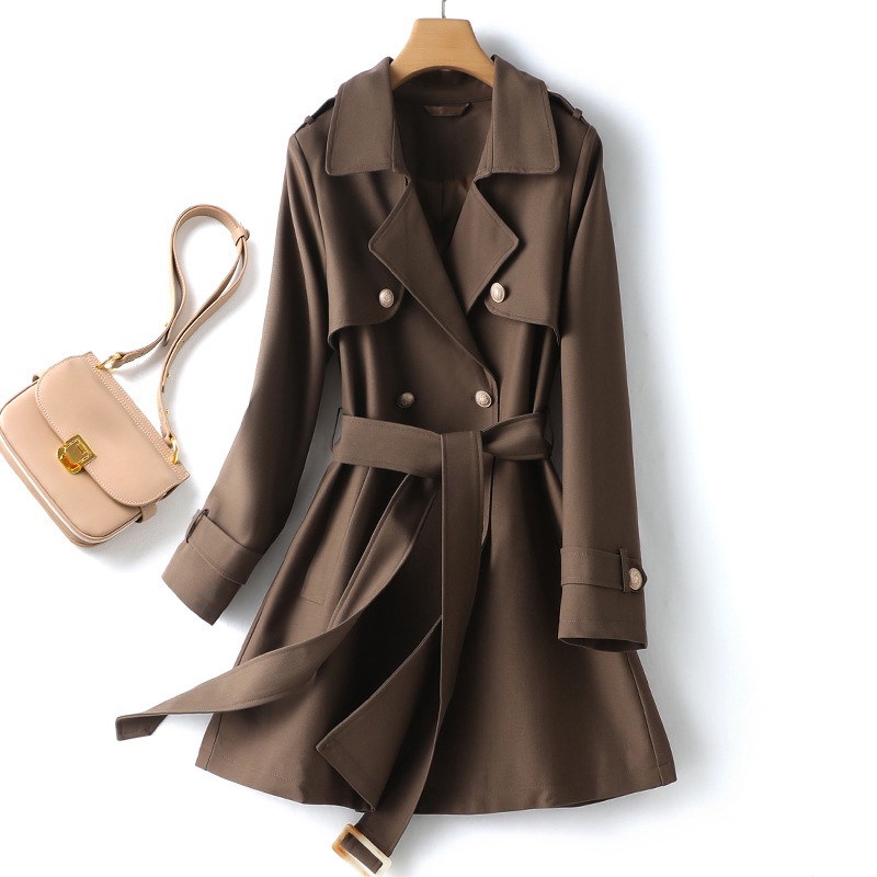 British-Style Double-Breasted Trench Coat:Long-Sleeve Lapel Design With Belted Waist For ASlim-Fit Look