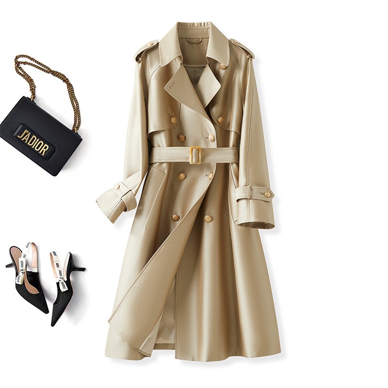 British-Style Loose-Fit Mid-Length Trench Coat:Versatile Overcoat