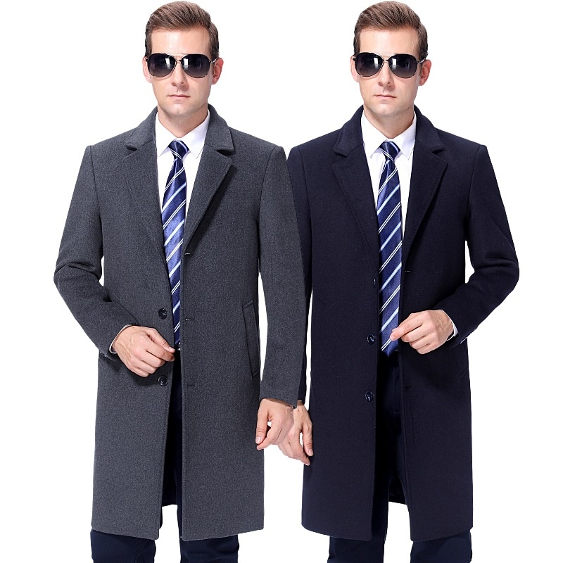 Men's Cashmere Coat:Mid-Length Thick Wool Suit Overcoat