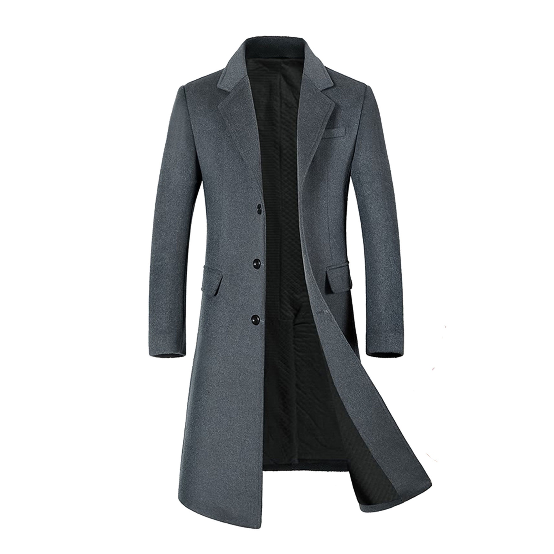 Wool Coat With Cotton Padding:Thickened British-Style Over-the-Knee Long Trench Coat