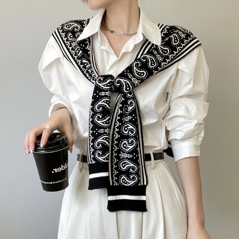 Shawl Outer Waistcoat Korean Spring And Autumn Knitted Decorative Shirt Shoulder Cashew Flower Fake Collar