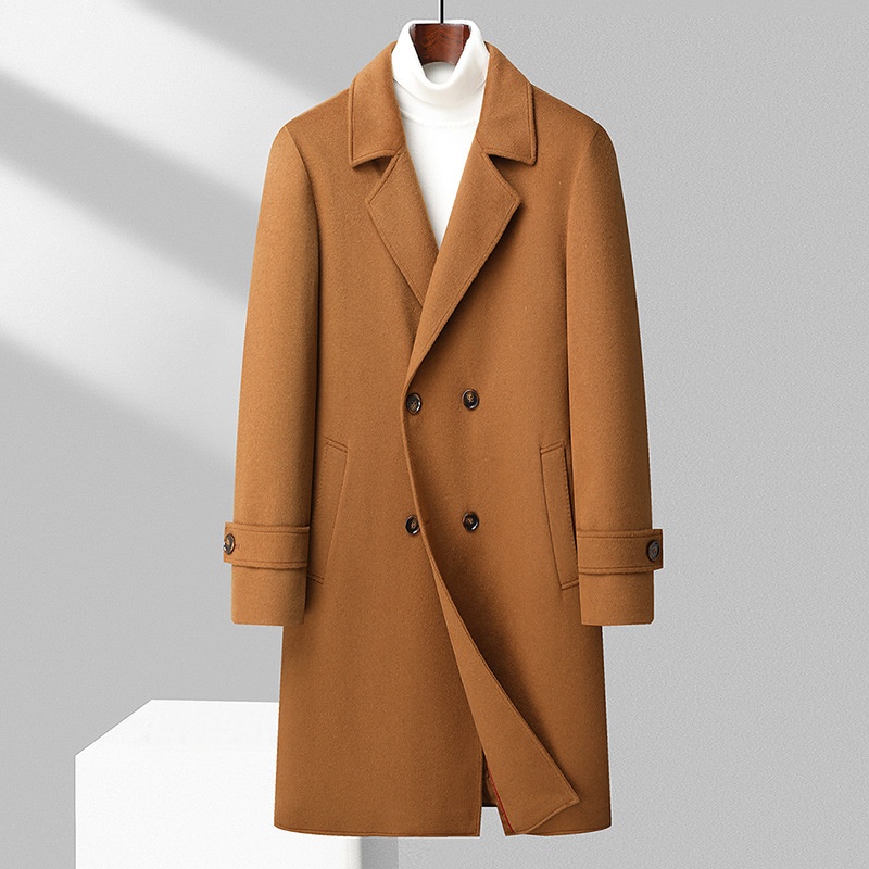 Double-Sided Cashmere Coat:Double-Breasted British-Style Mid-Length Trench Coat