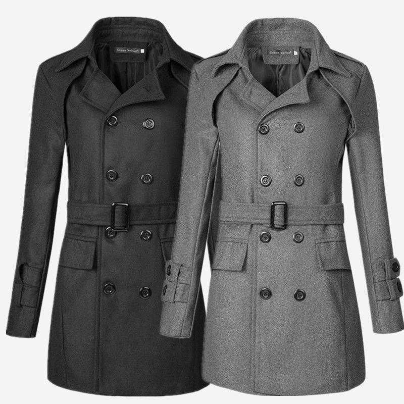 Mid-Length Double-Breasted Coat:Thickened Slim-Fit Trench With Belt