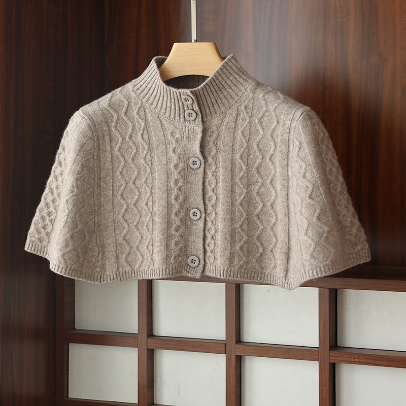 Soft And Waxy Wool Short Layered Outerwear Cardigan Knitted Shawl Half High Collar Neck Protection Cashmere Cape Waistcoat