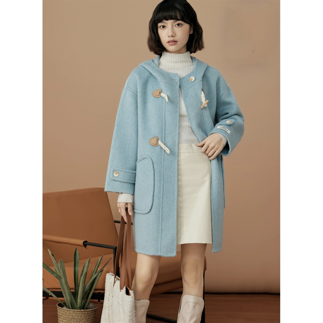 British Preppy-Style Fashion Duffle Coat:Hooded Double-Sided Full Wool Overcoat