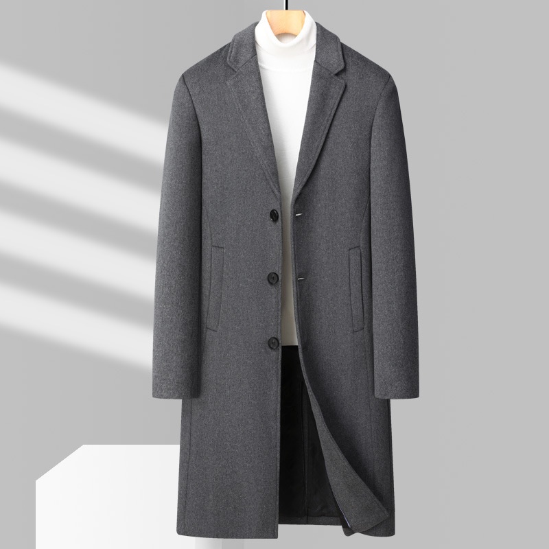 British Men's Mid-Length Wool Overcoat