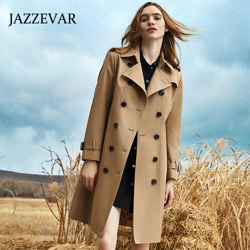 Classic Mid-length Trench Coat For Women Jiazehua Autumn British Style Crisp Waist Coat For Women