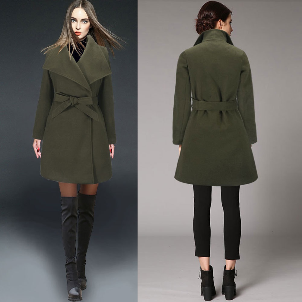 Mid-Length Coat:High-End British-Style Fashion With Elastic Waist Design