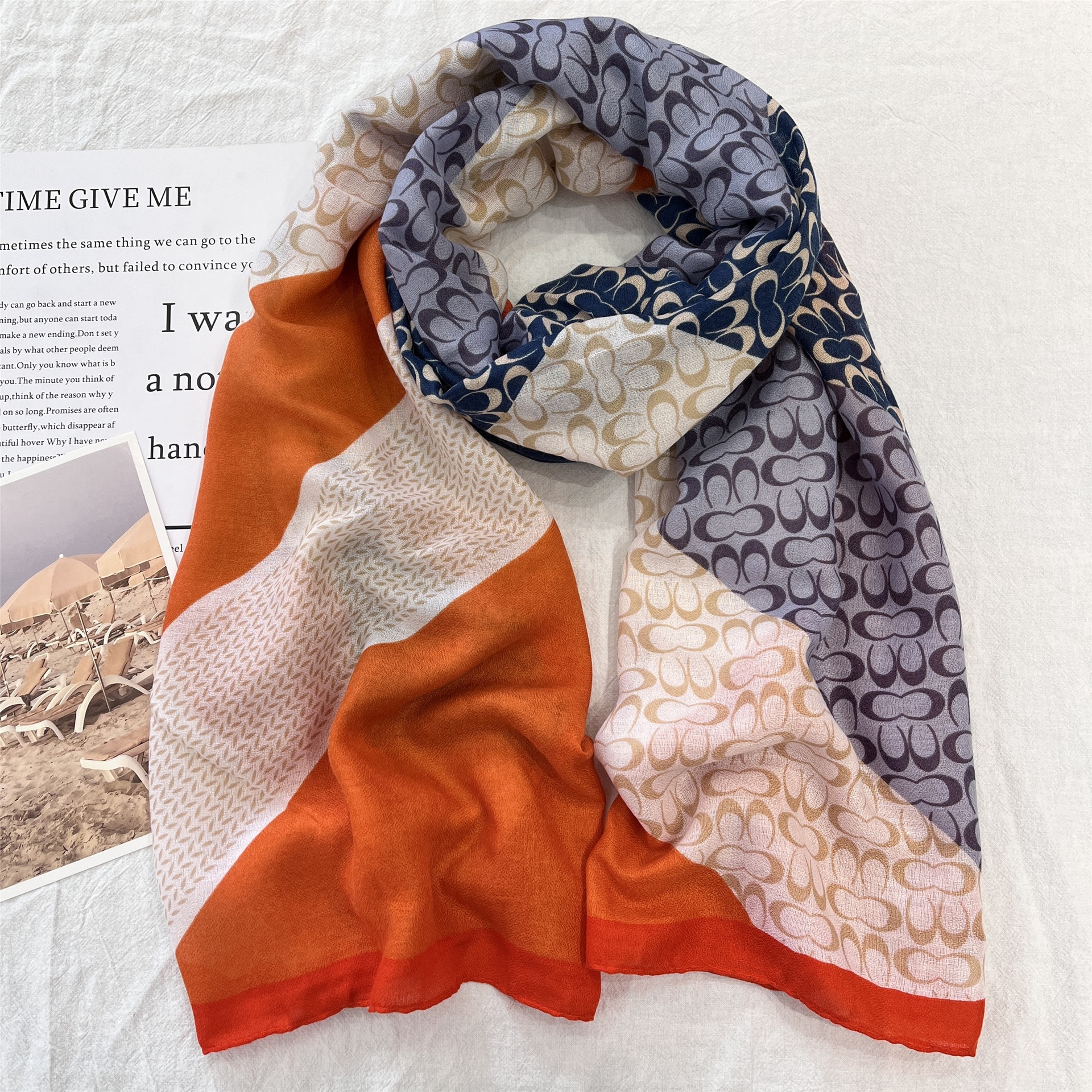 Linen Scarves European And American Geometric Prints Retro Flower Cotton And Linen Scarves Sunscreen Shawls