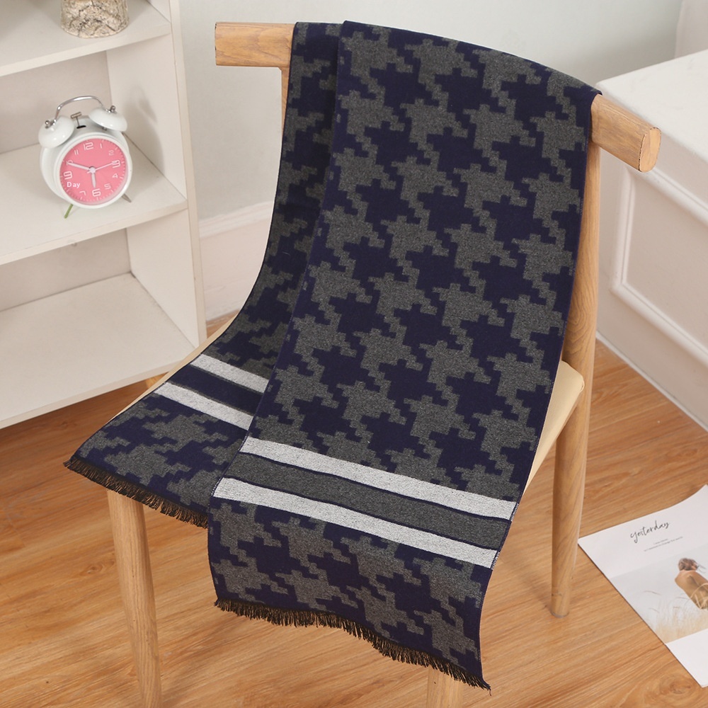 Houndstooth Scarf Classic Fashion All-match Short Beard Tassel Shawl Knitted Neck Scarf