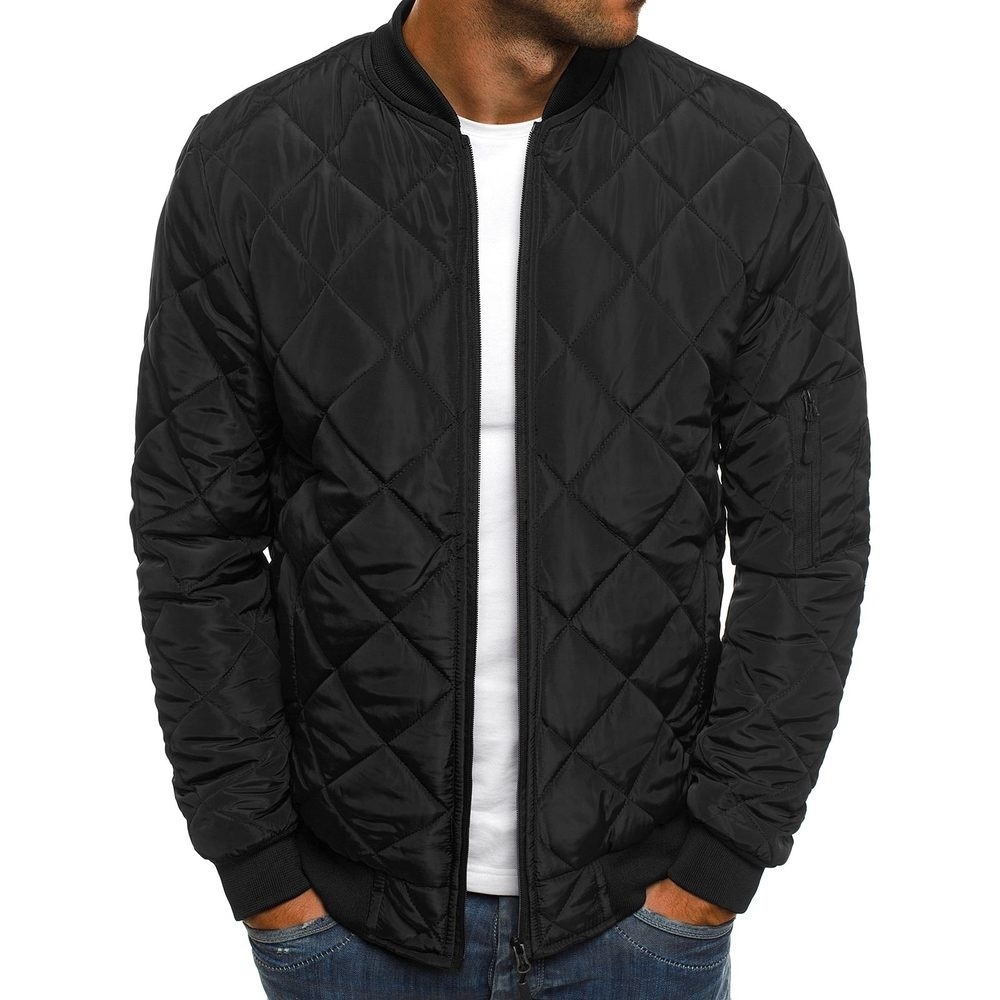Solid Color Jacket:Quilted Cotton Coat With Diamond Pattern