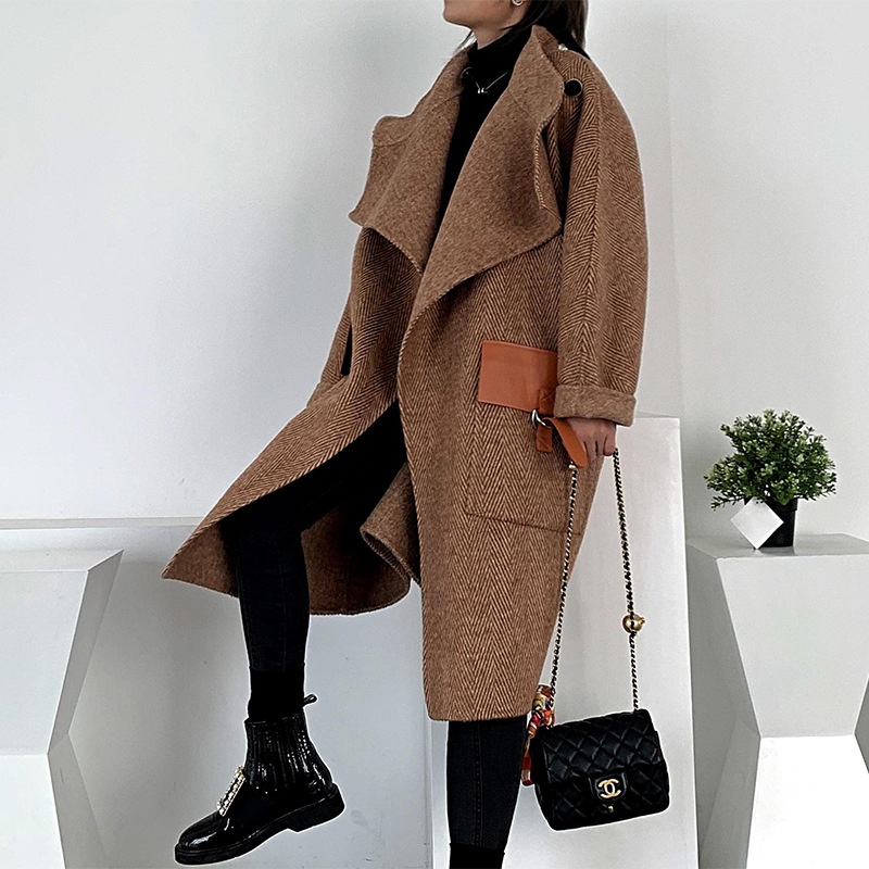 Mid-Length Vintage Herringbone Cashmere Coat