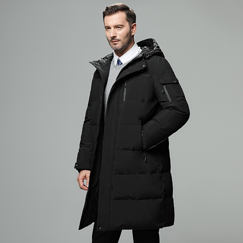 Long Men's Down Jacket Thickened Large Size Men's Coat With Hood High-end White Duck Down Jacket Dad Men's Tops
