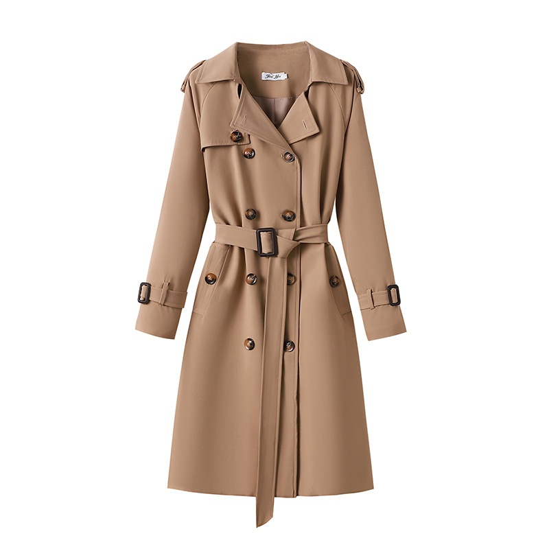 Versatile Fashion British-Style Mid-Length Khaki Trench Coat