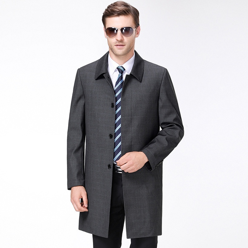 Mid-Length Slim-Fit Coat:Business Casual British-Style Menswear
