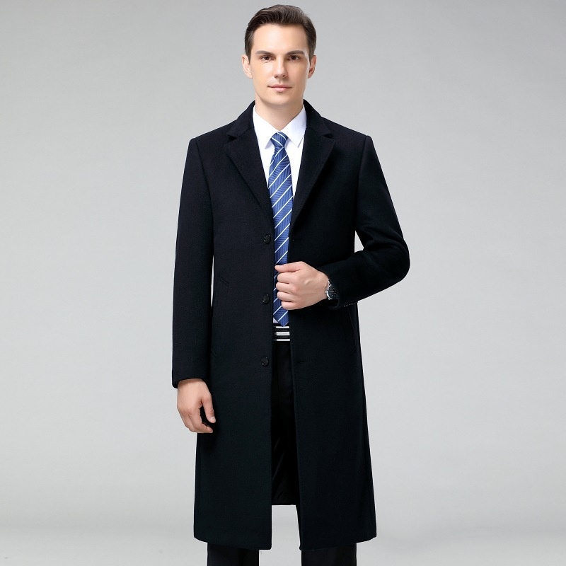 Middle-aged Long Thick Wool Coat Business Casual Cashmere Long Trench Coat