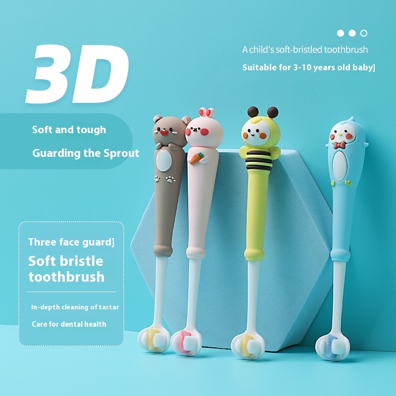 Cartoon Three-sided Brush Creative Toothbrush Children Baby Special3-10 Years Old Oral Cleaning Small Head Soft Bristle Toothbrush
