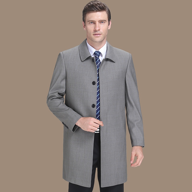 Brand Trenchcoat Mid-length Men's Lapel Plus Size Autumn And Winter Wool Casual Traceless Coat For Middle-aged And Elderly Dads