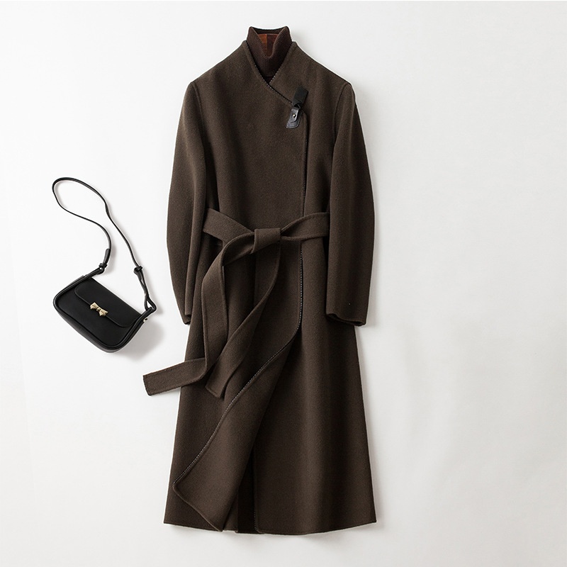 British-Style Loose-Fit Wool Coat:Double-Sided Cashmere Mid-Length Overcoat