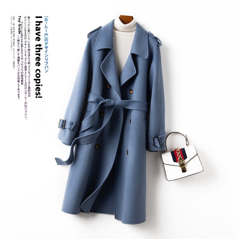 British-Style Military-pired Wool Coat:Double-Sided Cashmere Mid-Length Overcoat