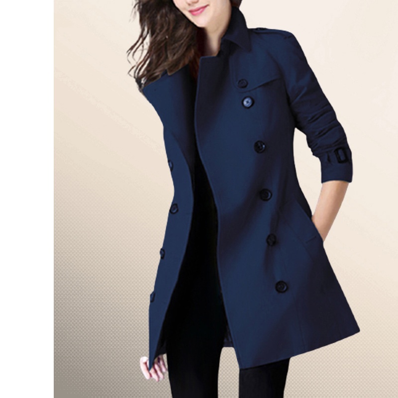 British-Style Fashionable Double-Breasted Trench Coat:Short Overcoat For Petite Women