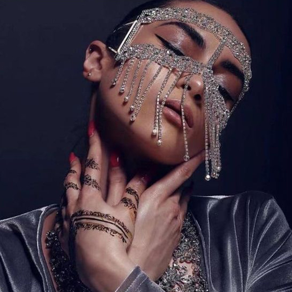 European And American Claw Chain Rhinestone Mask Personality Masquerade Tassel Mask Halloween Facial Jewelry Mask