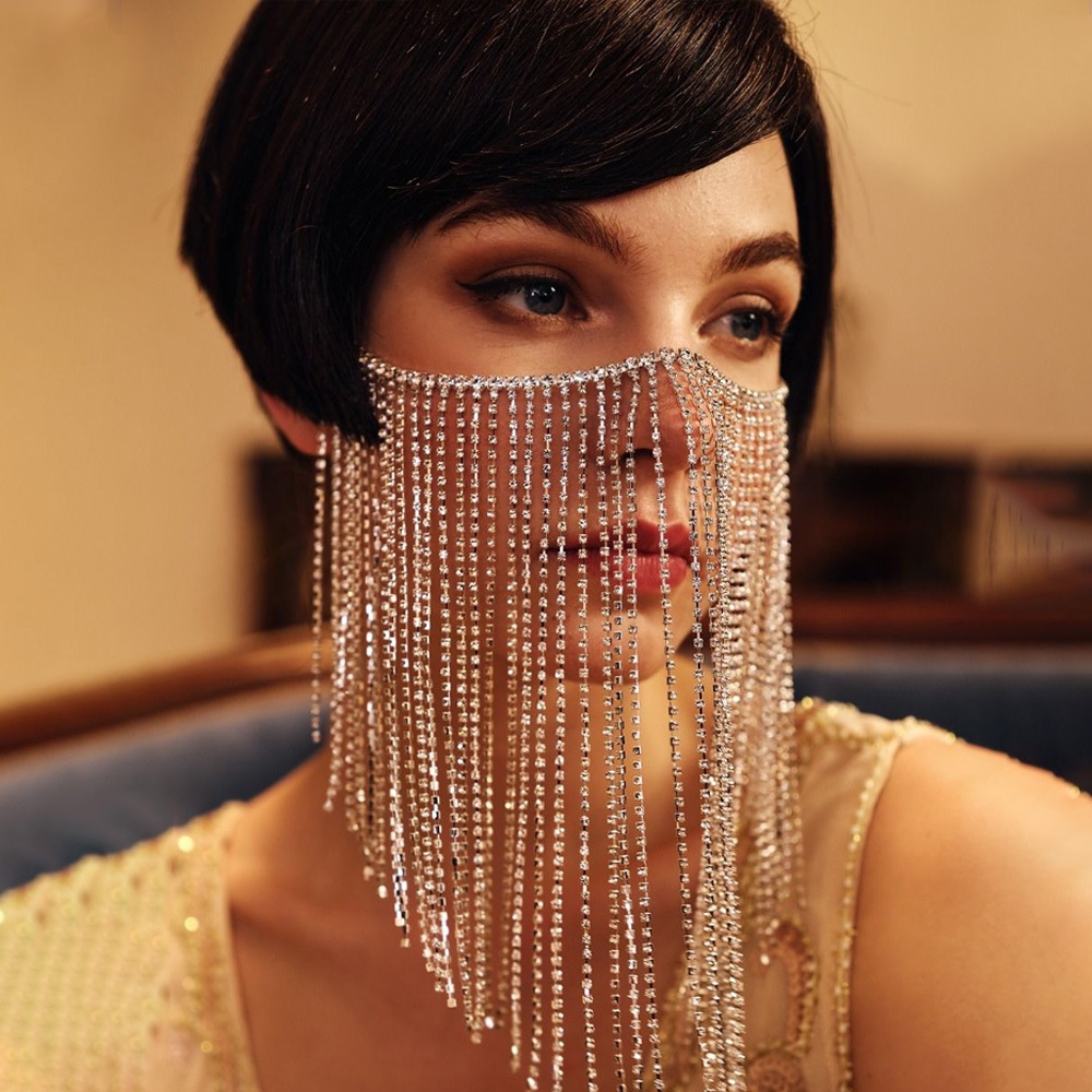 Retro Claw Chain Rhinestone Mask Sexy Long Tassel Veil Dinner Party Facial Accessories Mask06