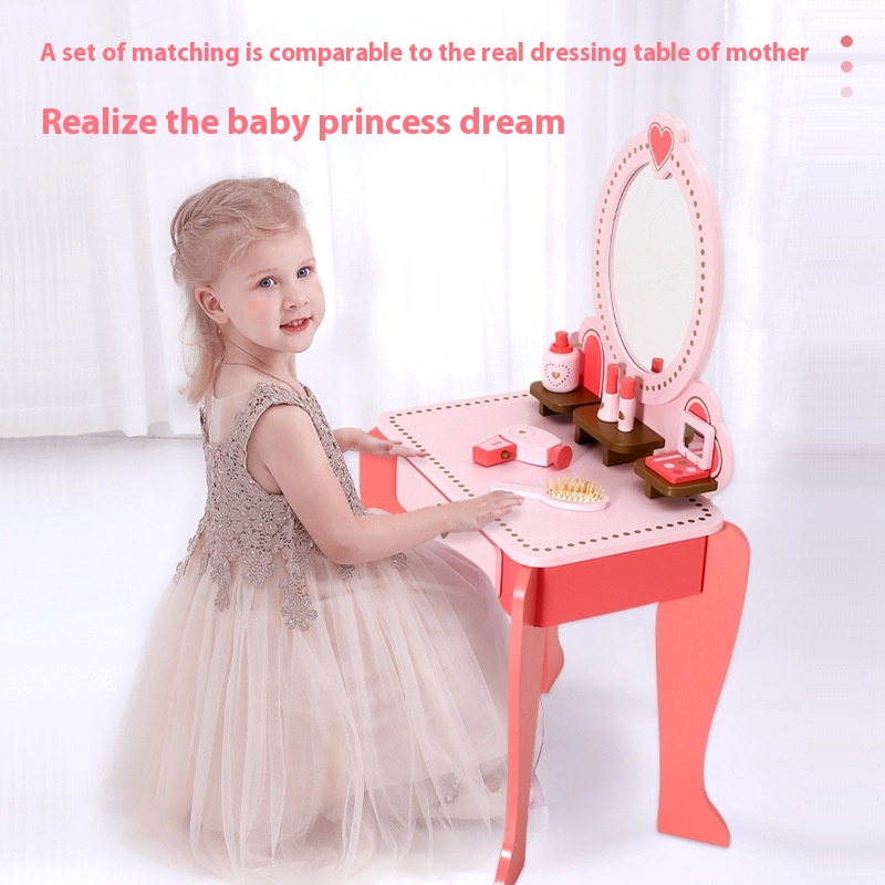 Girls Pretend Princess Dressing Table Children's Simulation Toy Girls Baby Small Dressing Table Wooden Set