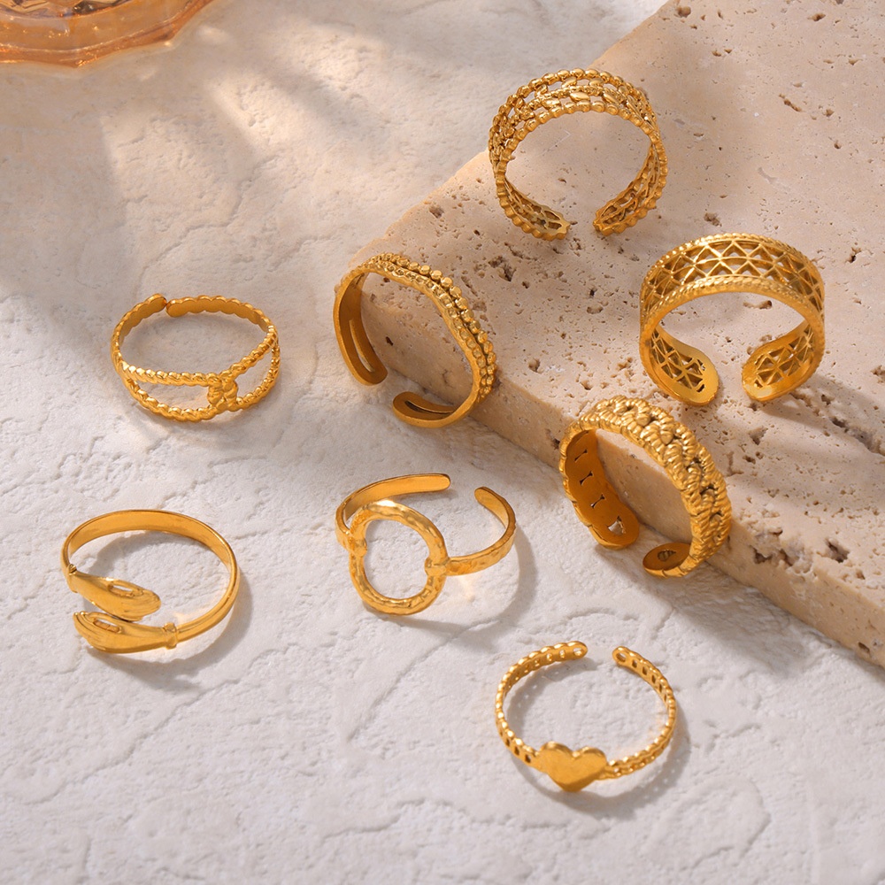 Hot-selling Niche Style Personalized Texture Jewelry Multi-layer Stacking Style Design Titanium Steel Gold-plated Open Ring