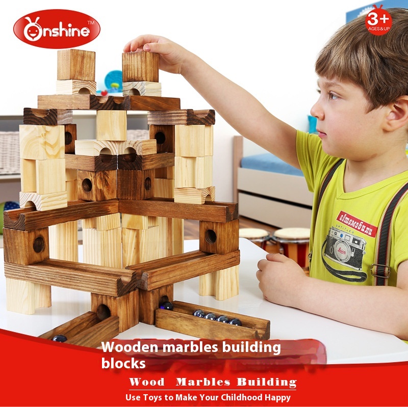Onshine Brand60pcs Wooden Educational Toys Pipe Building Blocks Diy Toy Assembly Ball Track Building Blocks