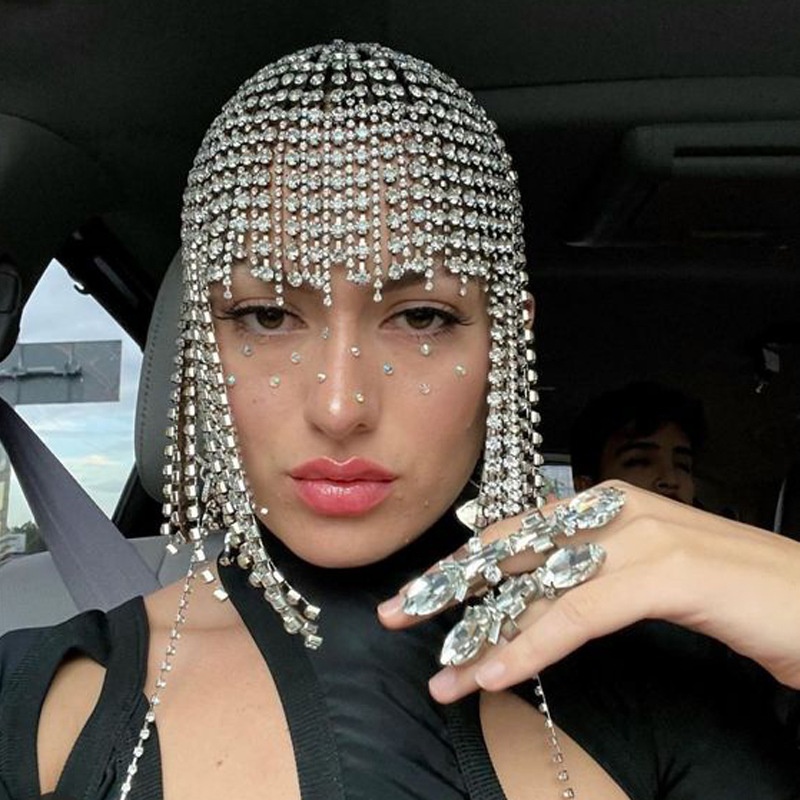 Products Exaggerated Long Tassel Hair Chain Nightclub Stage Performance Rhinestone Hair Accessories European And American Headdress Hair Chain