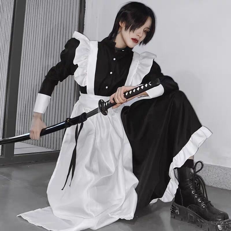 Maid Costume Black Men Wear Cosplay Cute Japanese Lolita Skirt Anime Maid Costume Loli Women's Clothing Big Brother