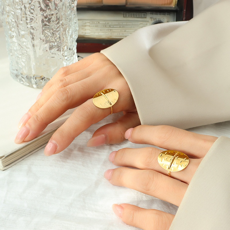 Geometric Unique Design Oval Opening Adjustable Ring Korean Retro Neutral Style Personalized Hand Jewelry