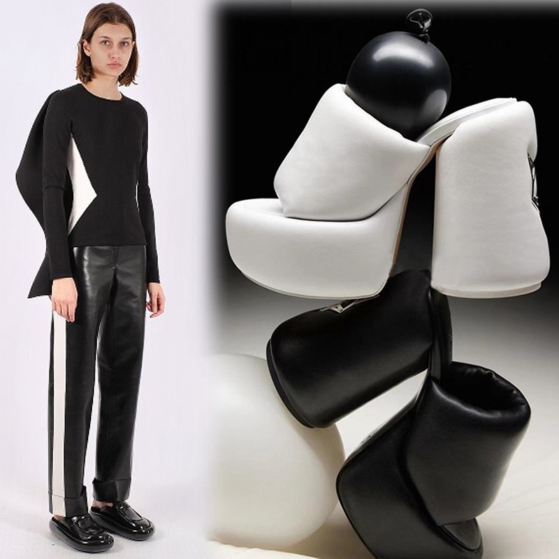 European And American Thick-soled Open-toed High-heeled Waterproof Platform Metal Wolf Head High-heeled Sandals Model Large Size T-stage Catwalk Slippers