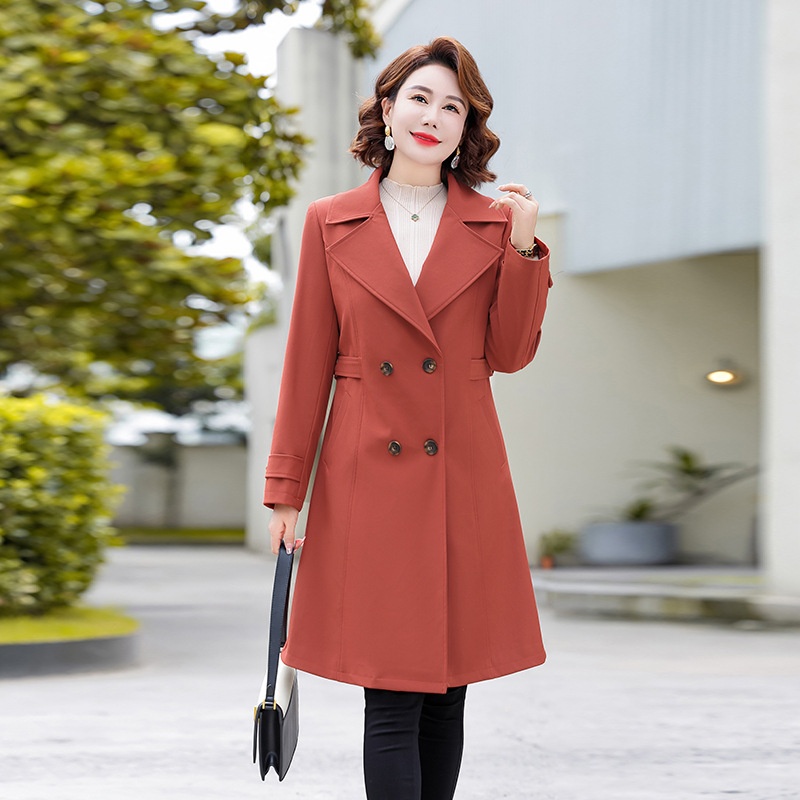 Mother's Clothing Autumn Arrival Mid-length Windbreaker Solid Color Large Lapel French Style Solid Color Middle-aged And Elderly Women's Clothing Coat