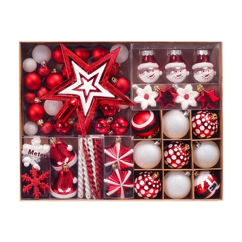 Christmas Decorations80 PCSSet:Tree Top Star,Painted Christmas Balls,And Gift Box Set