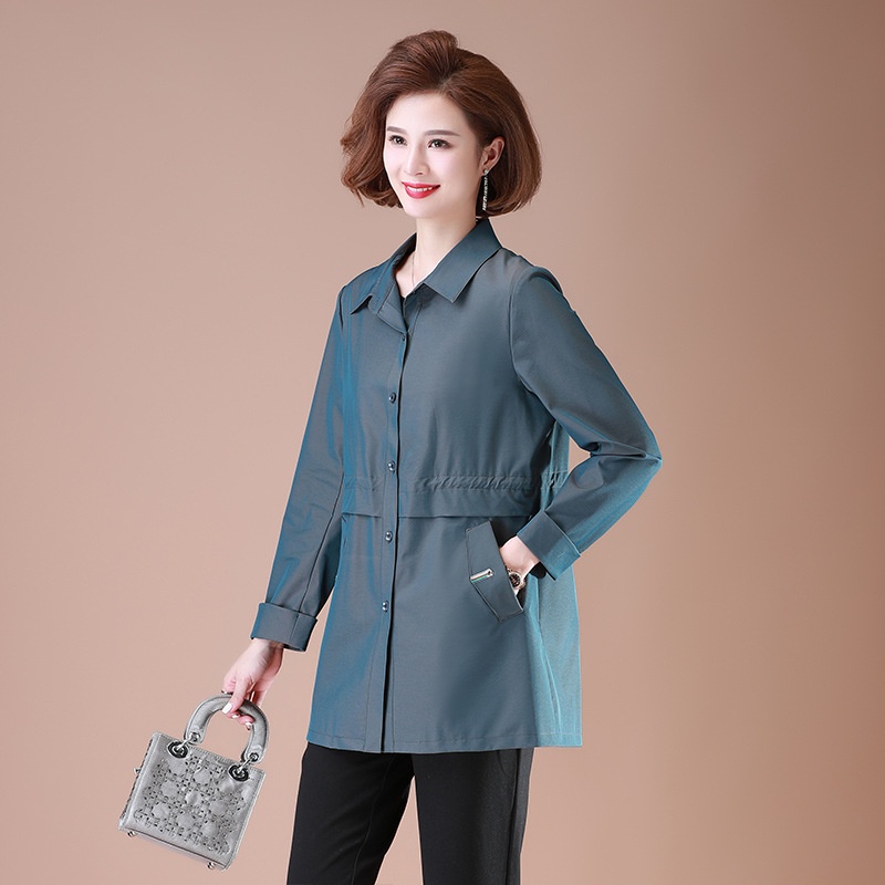 Fashion Middle-aged Mother Spring And Autumn Windbreaker Female Lapel Middle-aged Female Clothing Mother Windbreaker Thin Casual Jacket Female